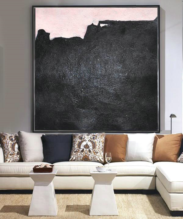 Extra Large Abstract Painting On Canvas,Hand-Painted Oversized Minimal Black And White Painting,Contemporary Wall Art